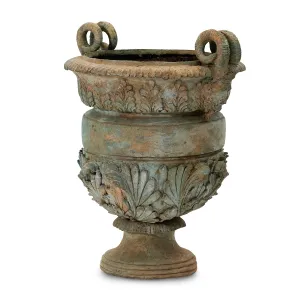 Neoclassical Style Double-Handle Verdigris Urn