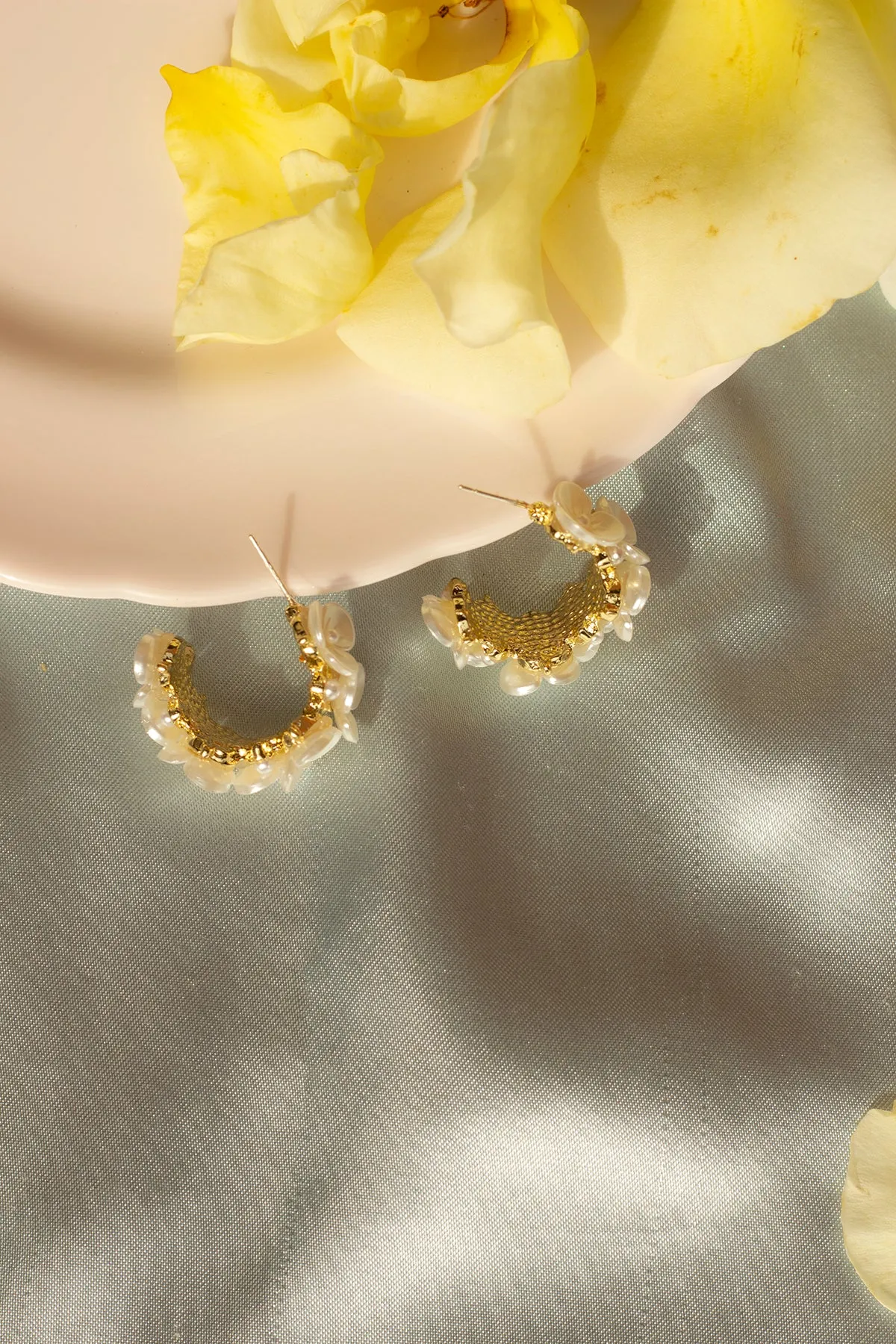 Pearlescent Floral Embossed Mini Hoop Earrings