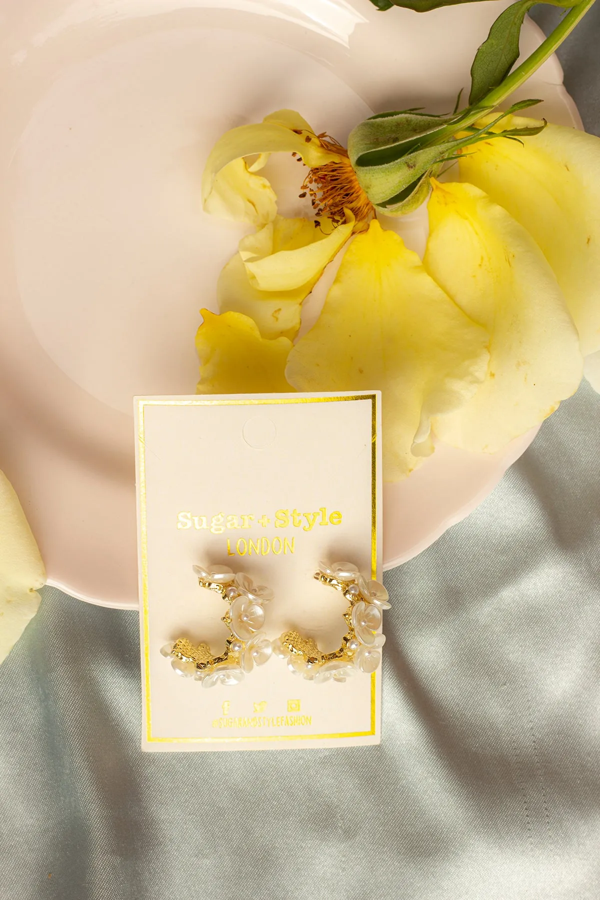 Pearlescent Floral Embossed Mini Hoop Earrings