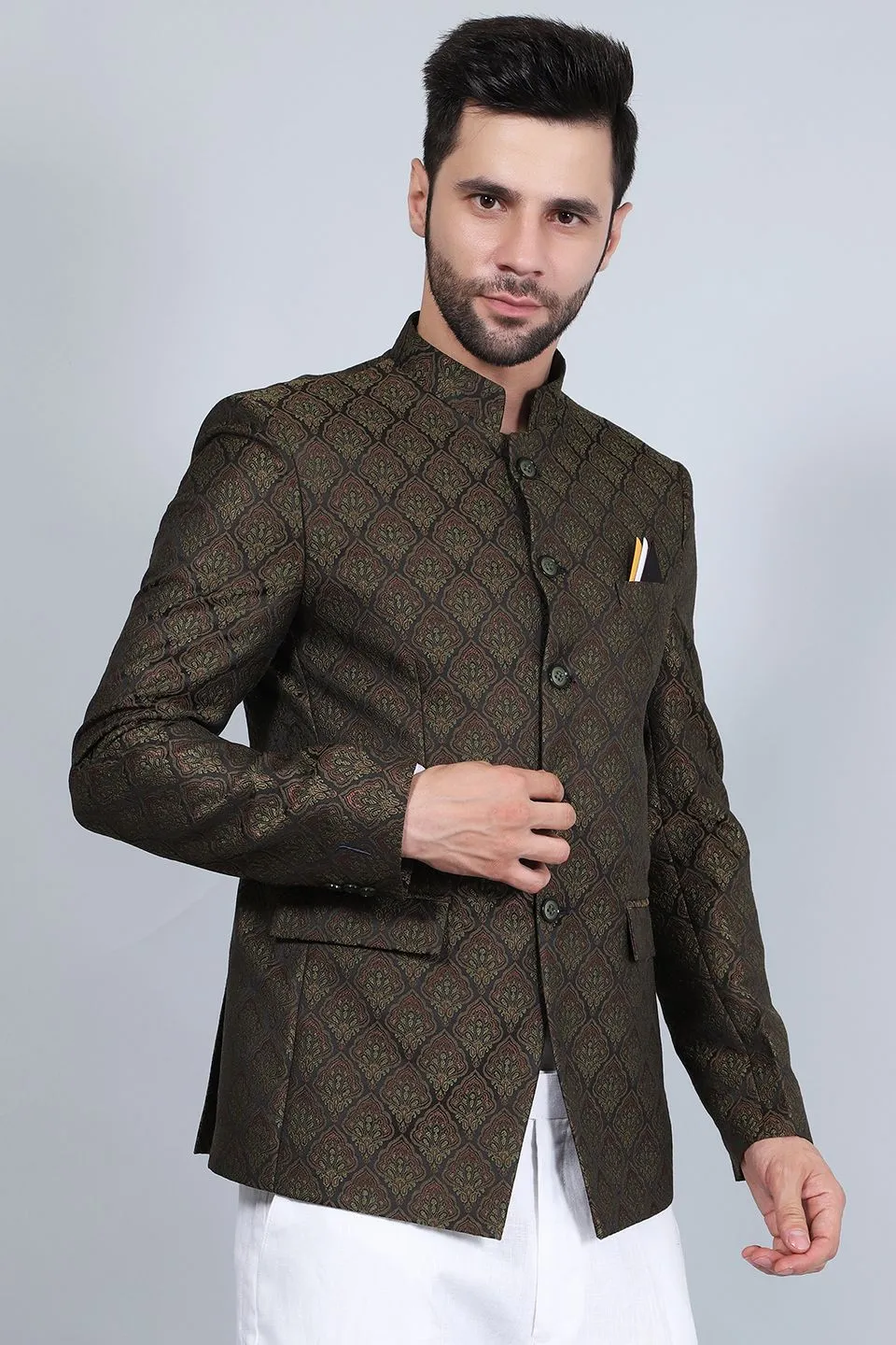 Poly Viscos (BY RAYMOND'S ETHNIC) Brown Bandhgala
