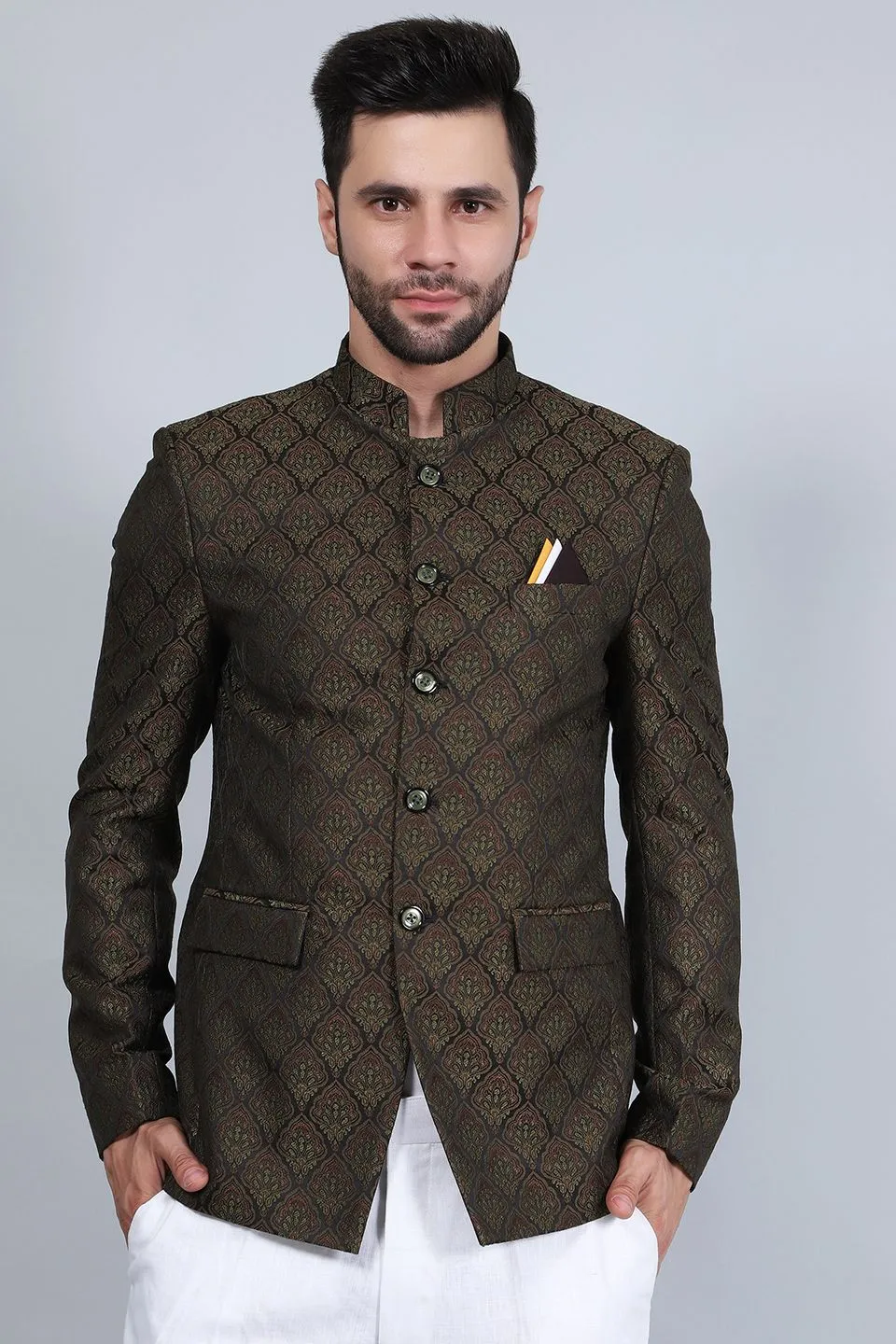Poly Viscos (BY RAYMOND'S ETHNIC) Brown Bandhgala
