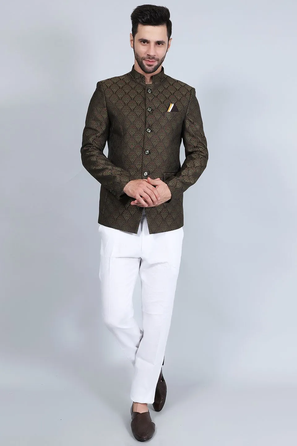 Poly Viscos (BY RAYMOND'S ETHNIC) Brown Bandhgala