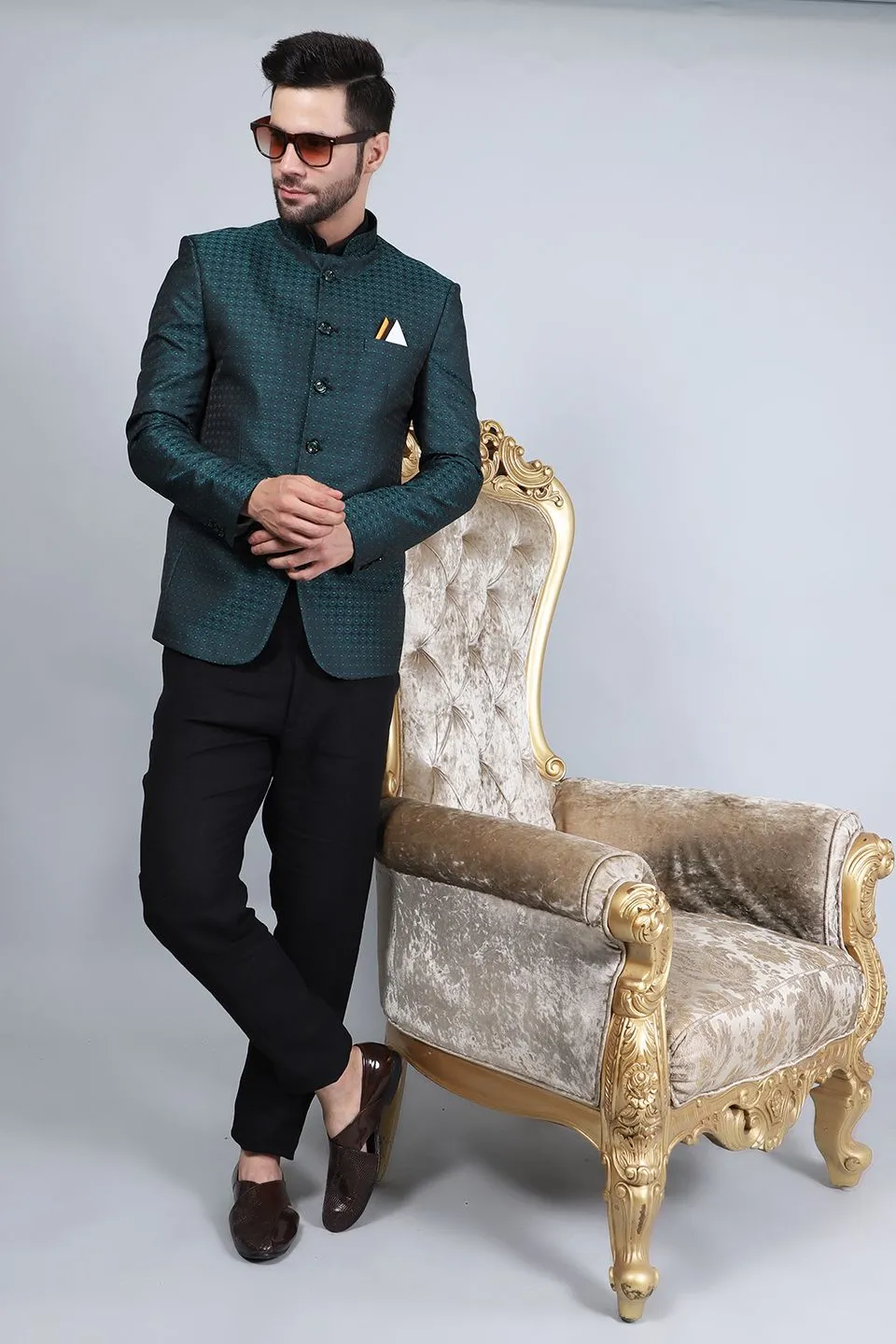 Poly Viscose (BY RAYMOND'S ETHNIC) Green Bandhgala