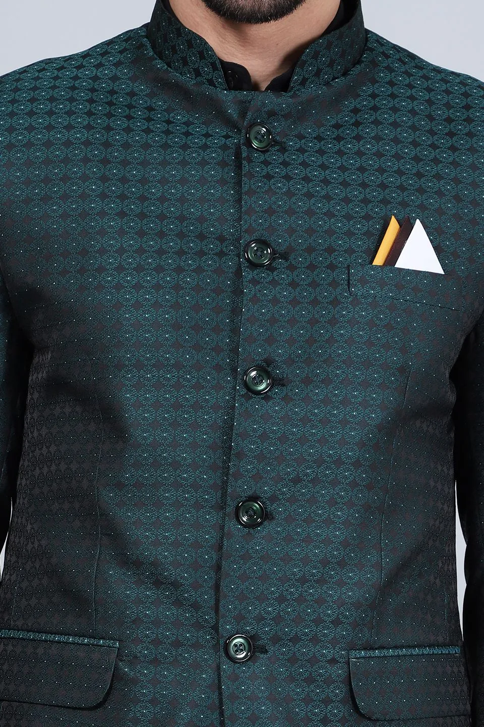 Poly Viscose (BY RAYMOND'S ETHNIC) Green Bandhgala