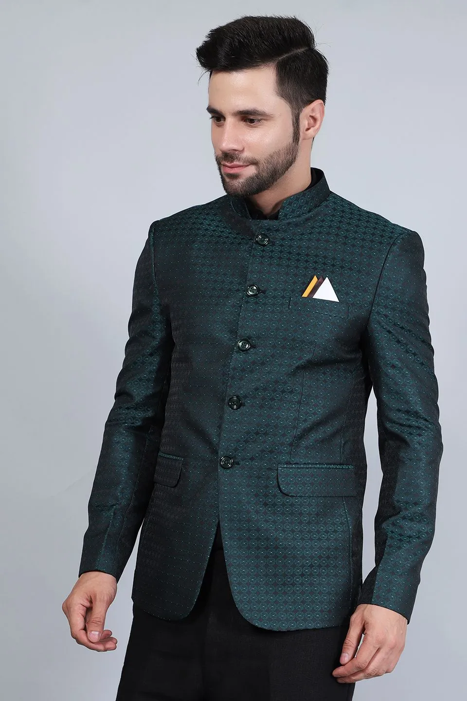 Poly Viscose (BY RAYMOND'S ETHNIC) Green Bandhgala
