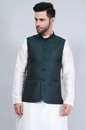 Poly Viscose (BY RAYMOND'S ETHNIC) Green Modi Nehru Jacket