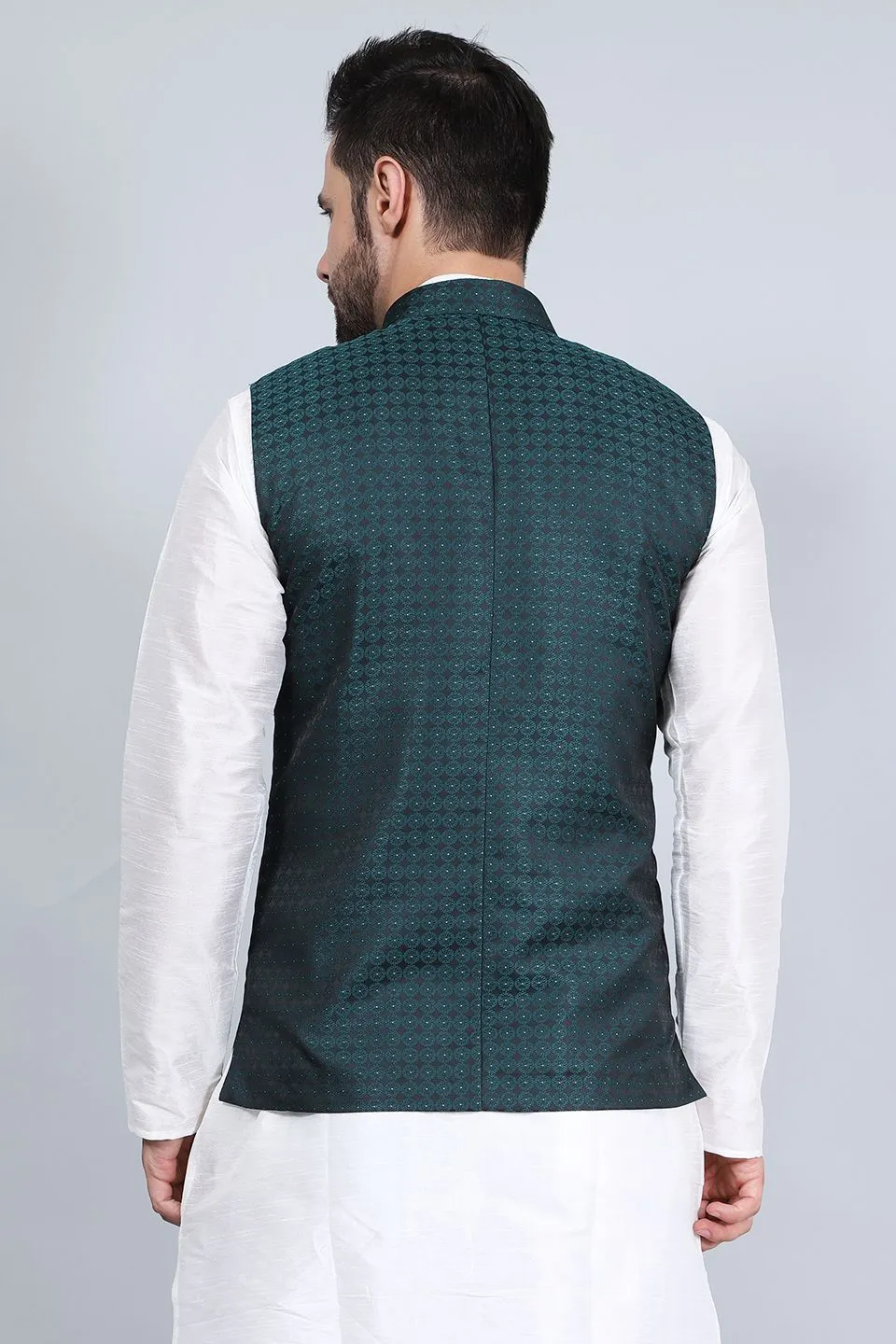 Poly Viscose (BY RAYMOND'S ETHNIC) Green Modi Nehru Jacket