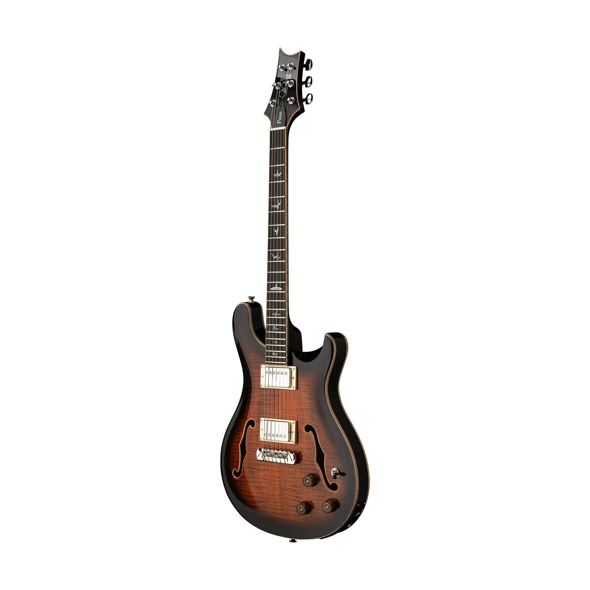PRS SE Hollowbody II Piezo Electric Guitar w/Case, Orange Tiger Smokeburst