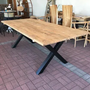 Recycled Table with Black Metal Cross Legs