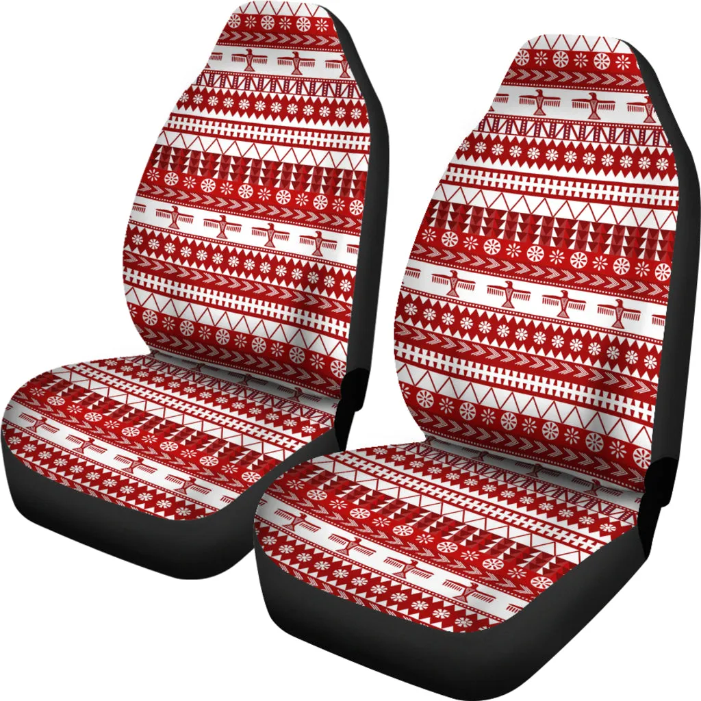 Red and White Thunderbird Pattern Car Seat Covers Native American Ethnic Mexican Inspired