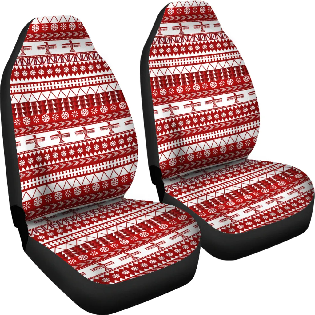 Red and White Thunderbird Pattern Car Seat Covers Native American Ethnic Mexican Inspired