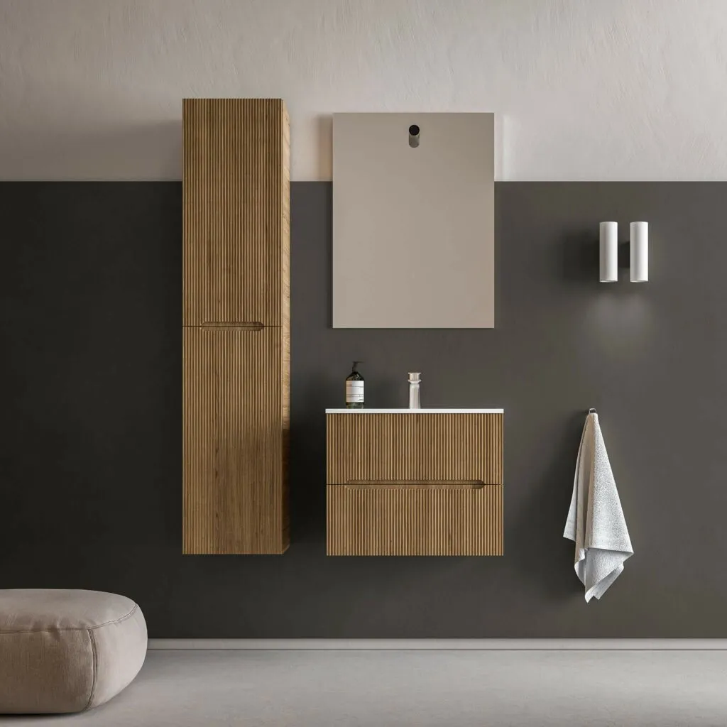 Runway 2 Drawers Bathroom Vanity with Solid Surface Matte White without Faucet Hole - Wall Mount - 24" Mdf/Light Wood