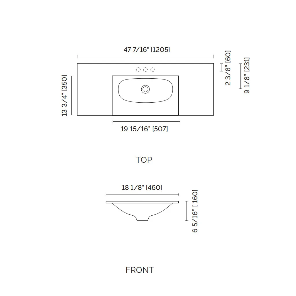 Runway 2 Drawers Bathroom Vanity with Solid Surface Matte White without Faucet Hole - Wall Mount - 48" Mdf/Matt Black