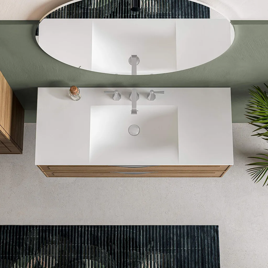 Runway 2 Drawers Bathroom Vanity with Solid Surface Matte White without Faucet Hole - Wall Mount - 48" Mdf/Matt Black