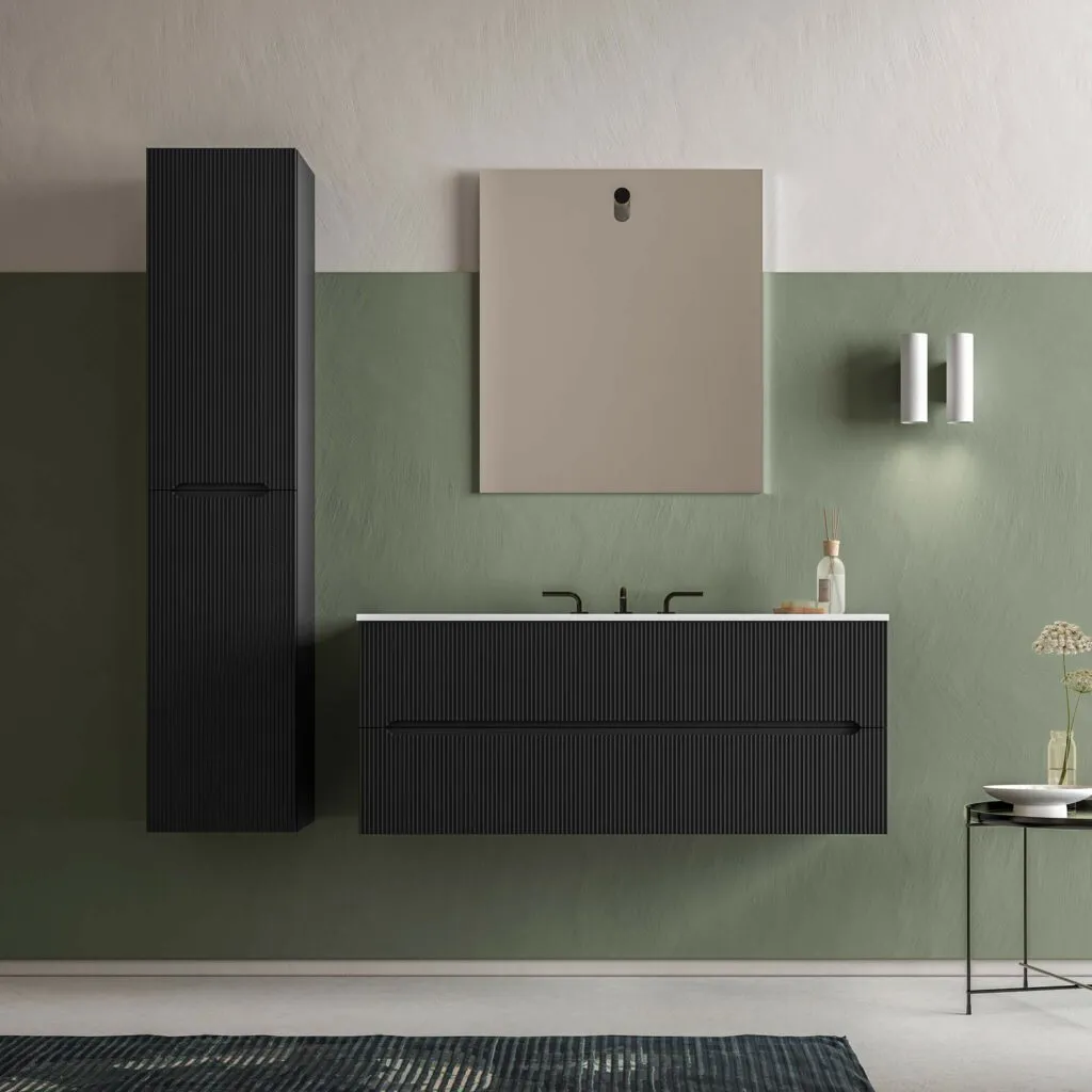 Runway 2 Drawers Bathroom Vanity with Solid Surface Matte White without Faucet Hole - Wall Mount - 48" Mdf/Matt Black