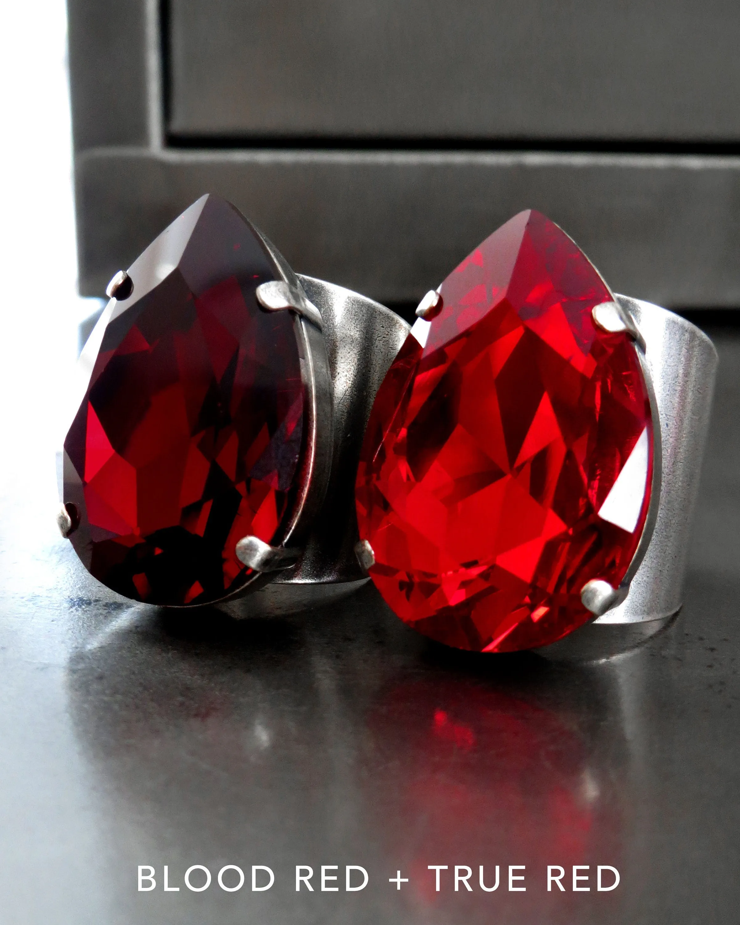 SANGUINE - Gothic Blood Red Crystal Ring - Teardrop