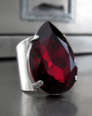 SANGUINE - Gothic Blood Red Crystal Ring - Teardrop