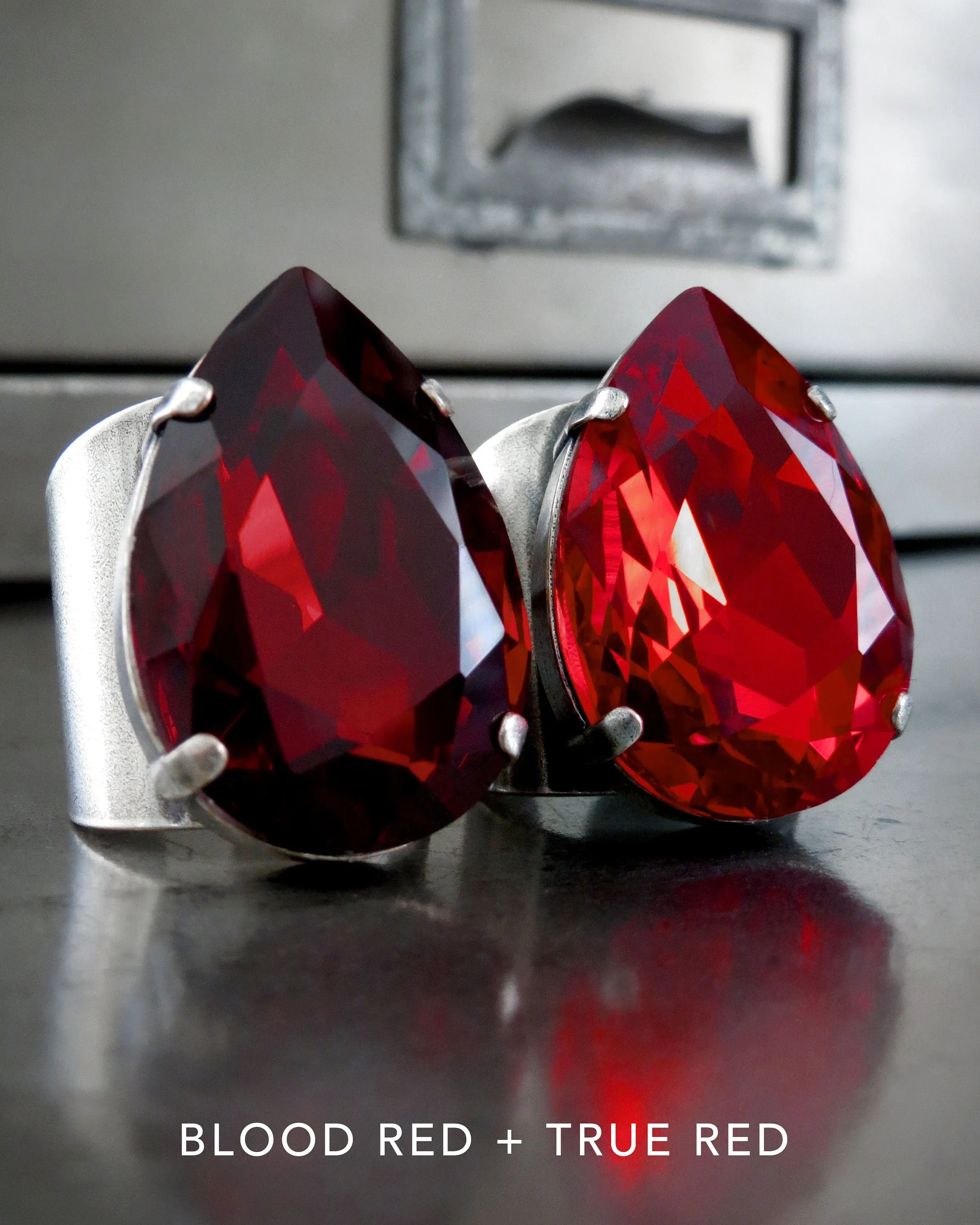 SANGUINE - Gothic Blood Red Crystal Ring - Teardrop