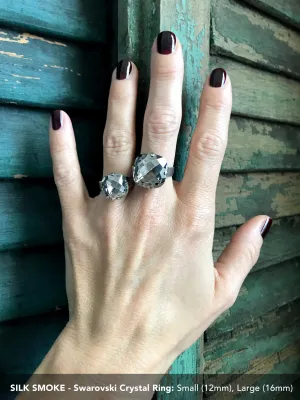 SILK SMOKE - Warm Silver Grey Crystal Ring - 2 Crystal Size Options