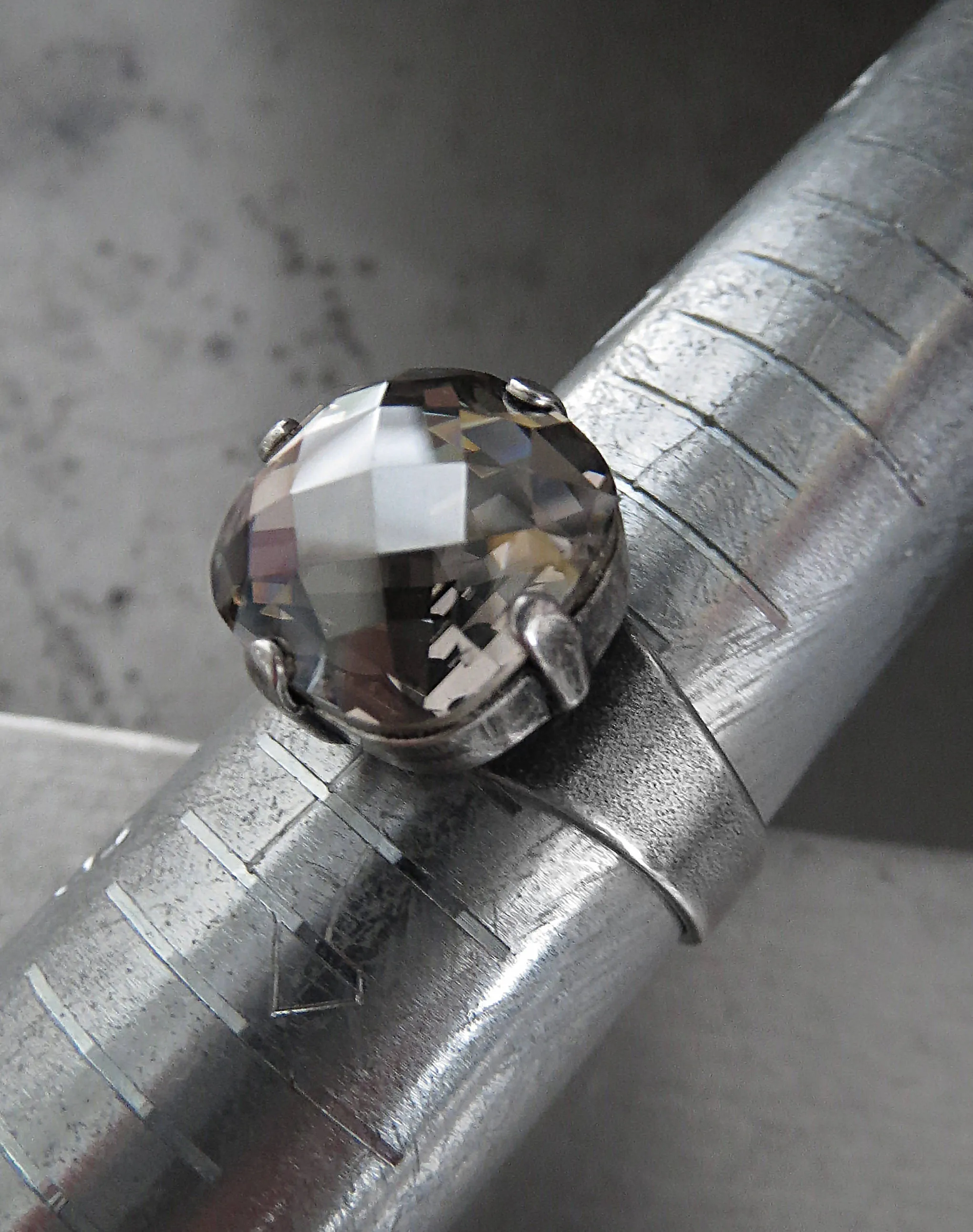 SILK SMOKE - Warm Silver Grey Crystal Ring - 2 Crystal Size Options
