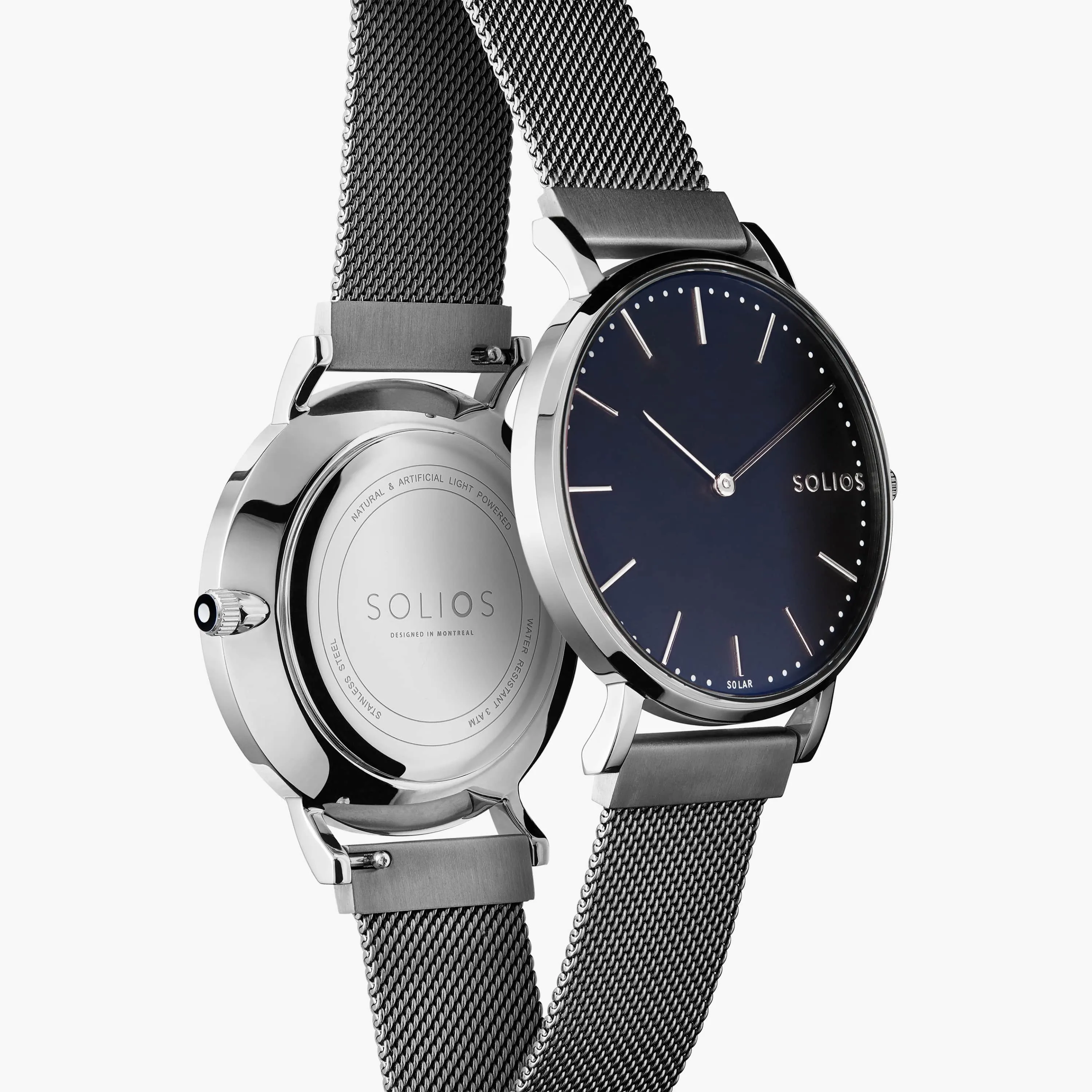 Solar Watch with Black & Silver Dial  | Grey Mesh Strap