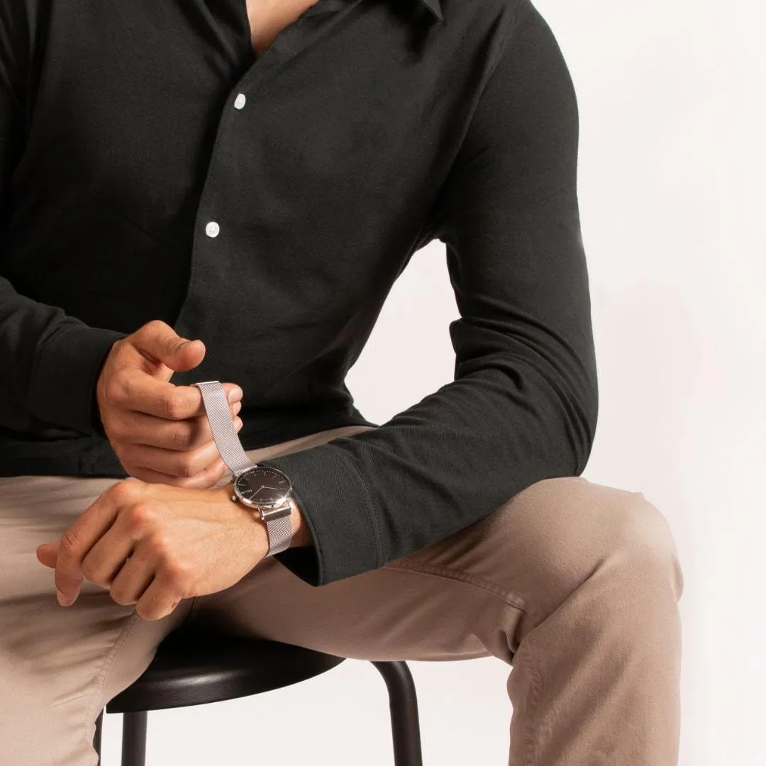 Solar Watch with Black & Silver Dial  | Grey Mesh Strap