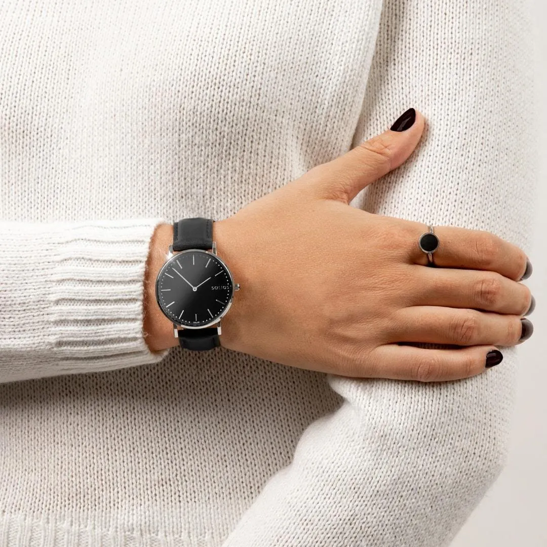 Solar Watch with Black & Silver Dial  | Grey Mesh Strap