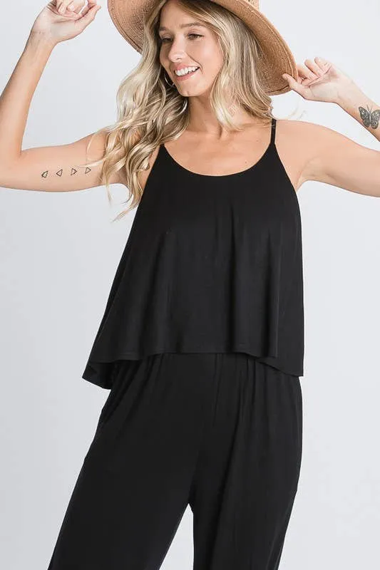 Solid Crop Jumpsuit with Pockets