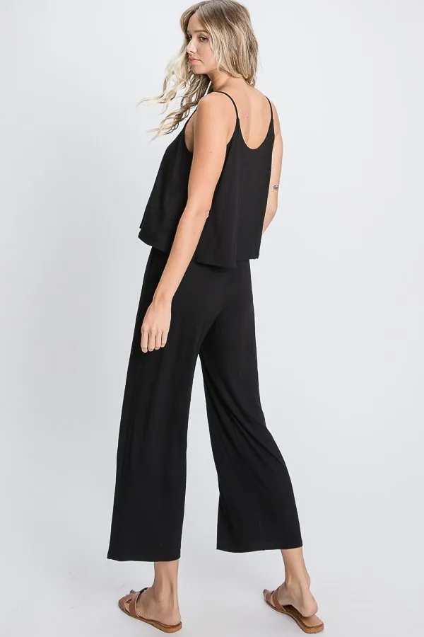Solid Crop Jumpsuit with Pockets