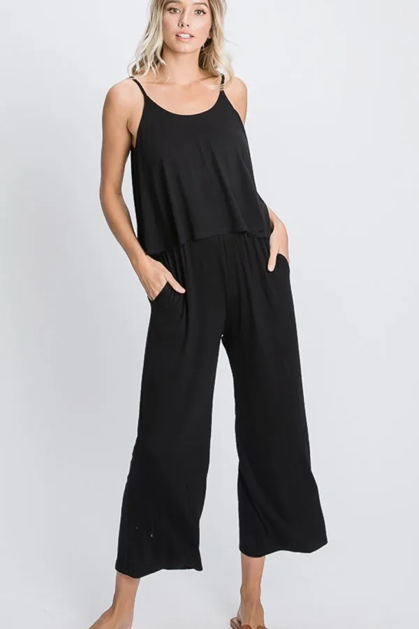 Solid Crop Jumpsuit with Pockets