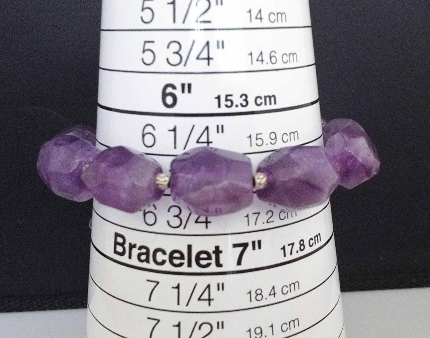 Sterling Silver and Natural Amethyst Bracelet with Charms and Magnetic Clasp Size 6 3/4 inch