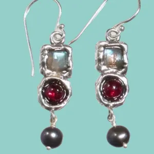 Sterling Silver Earrings, Roman Glass Earrings, Gemstones Earrings,  dangling earrings