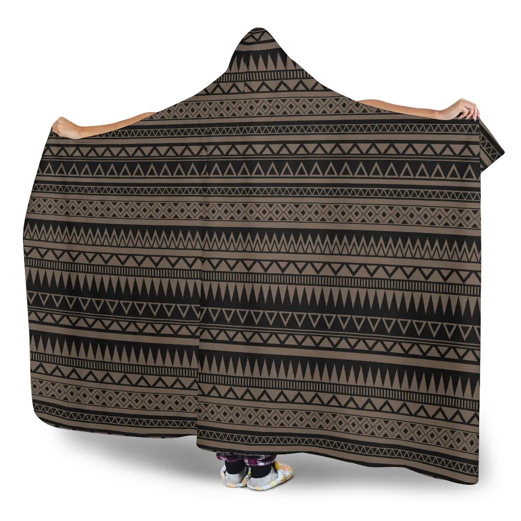 Stone Brown With Tribal Pattern Hooded Blanket Ethnic Aztec Design