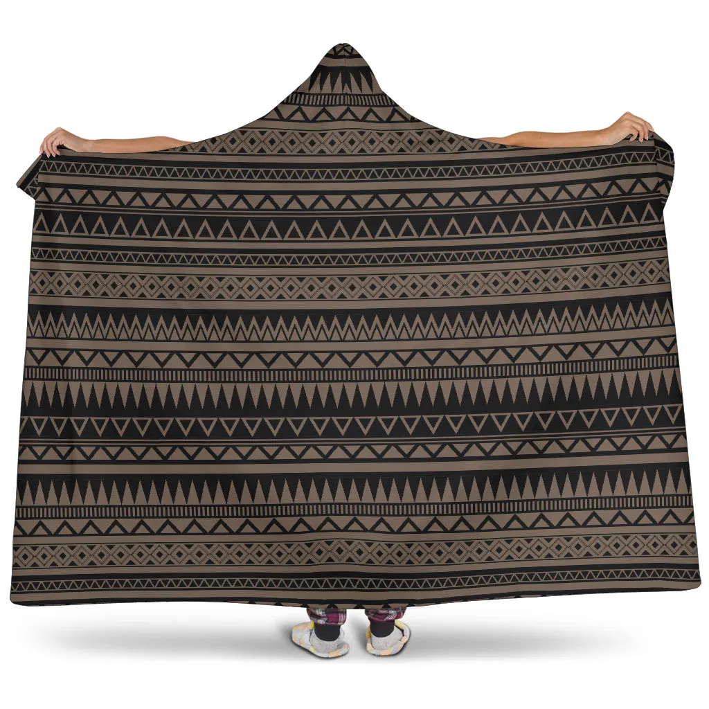 Stone Brown With Tribal Pattern Hooded Blanket Ethnic Aztec Design