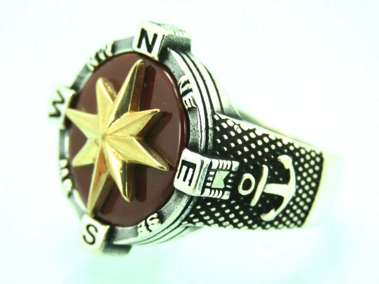 Turkish Handmade Jewelry 925 Sterling Silver Agate Stone Marine Design Mens Rings
