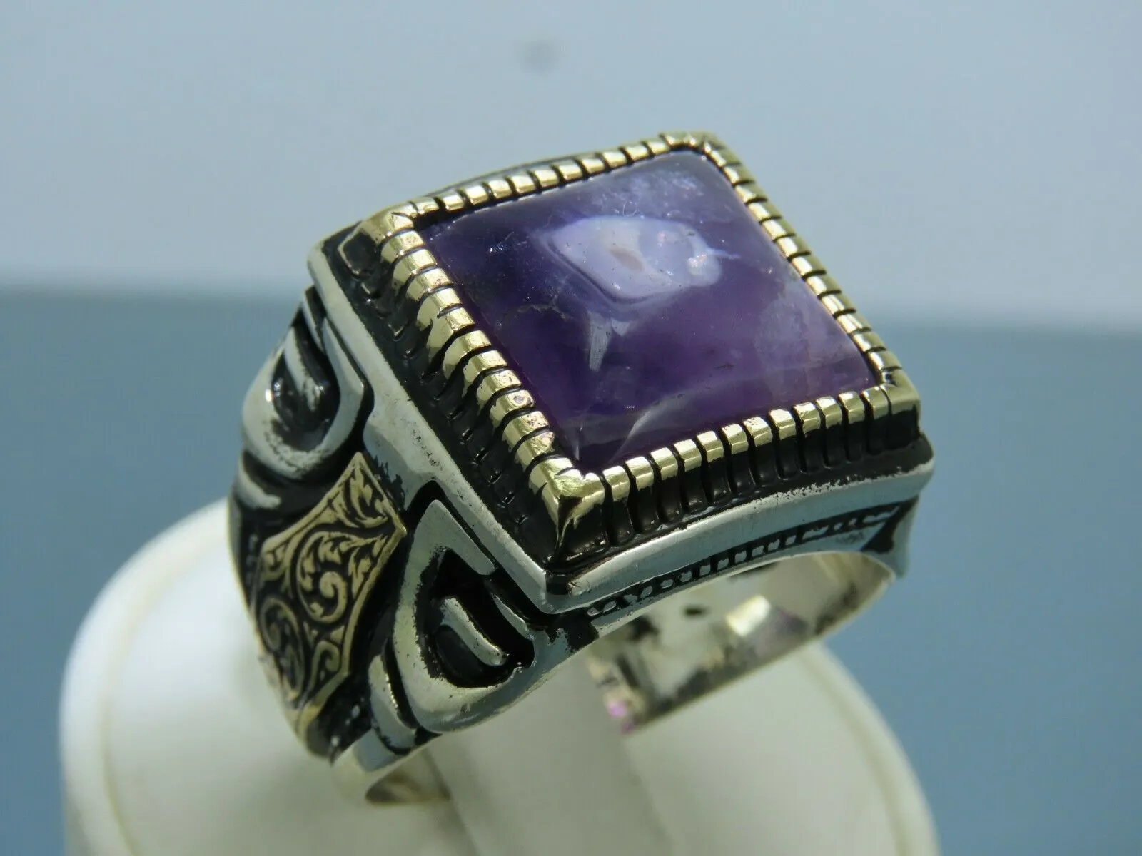 Turkish Handmade Jewelry 925 Sterling Silver Amethyst Stone Mens Rings