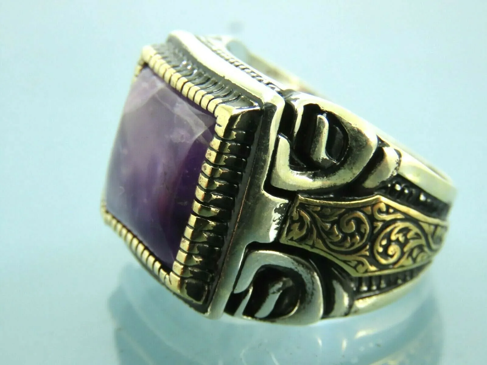 Turkish Handmade Jewelry 925 Sterling Silver Amethyst Stone Mens Rings