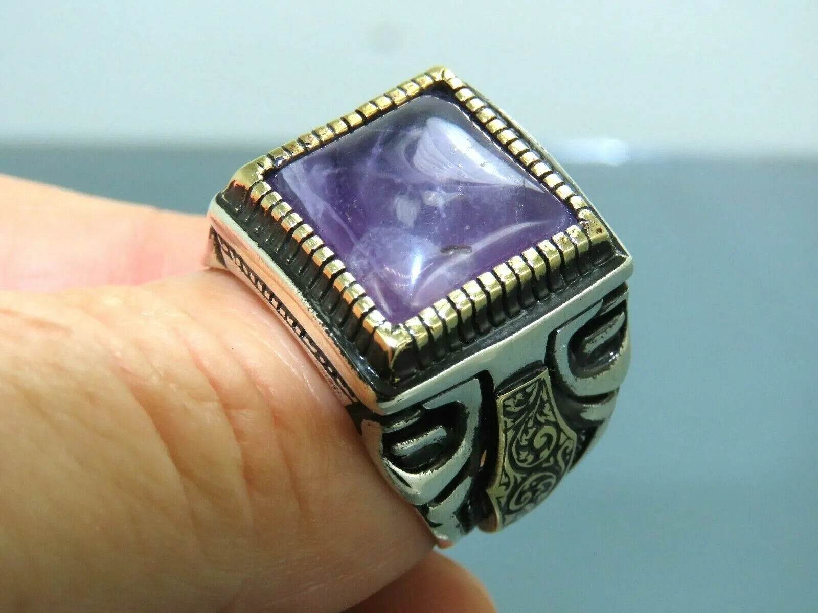 Turkish Handmade Jewelry 925 Sterling Silver Amethyst Stone Mens Rings