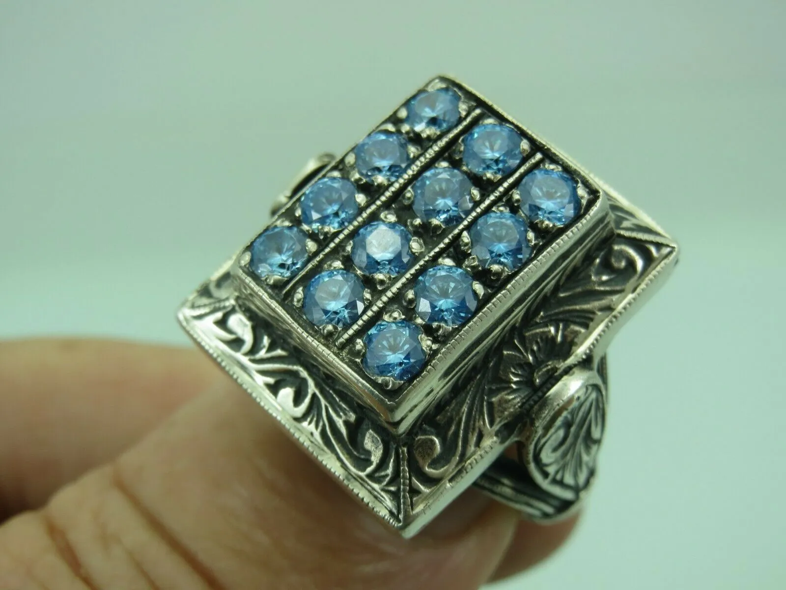 Turkish Handmade Jewelry 925 Sterling Silver Aquamarine Stone Mens Rings