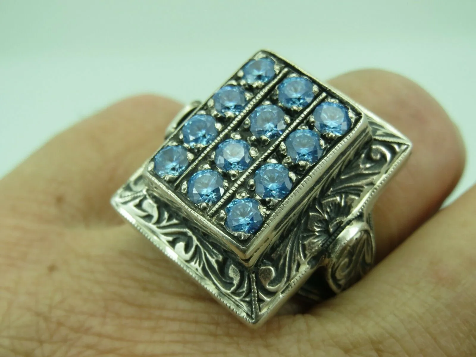 Turkish Handmade Jewelry 925 Sterling Silver Aquamarine Stone Mens Rings
