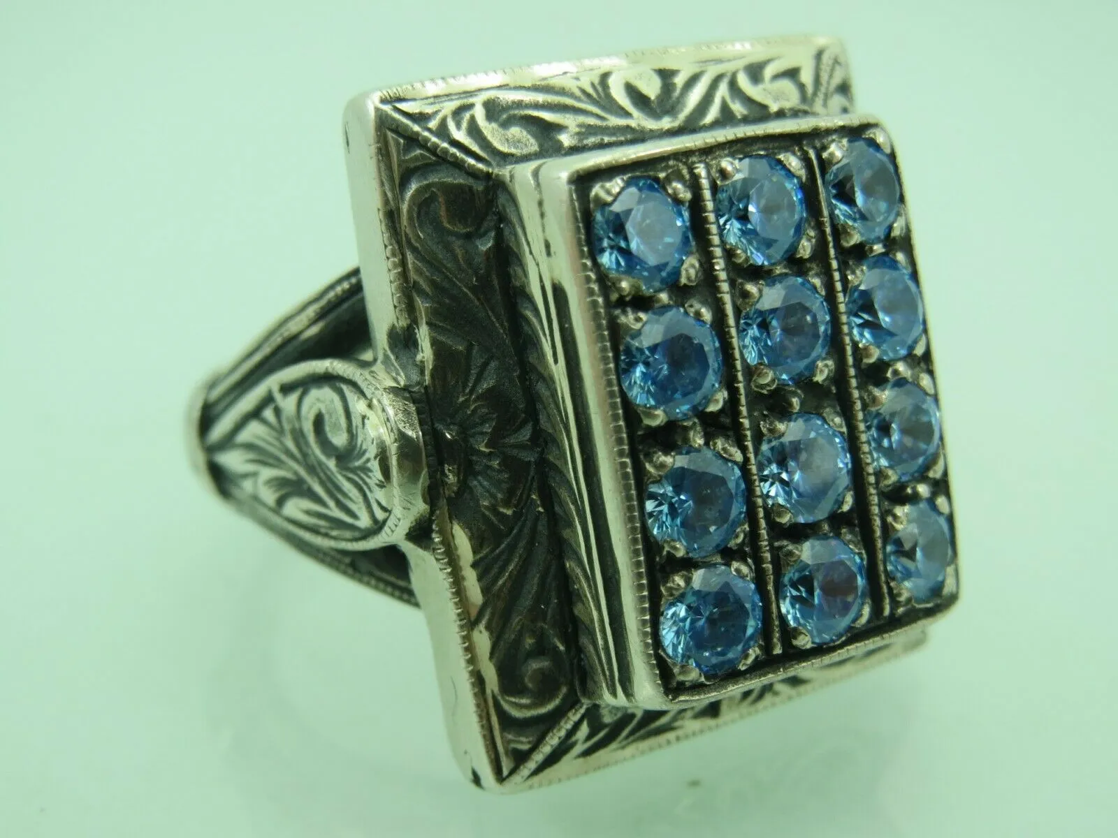 Turkish Handmade Jewelry 925 Sterling Silver Aquamarine Stone Mens Rings