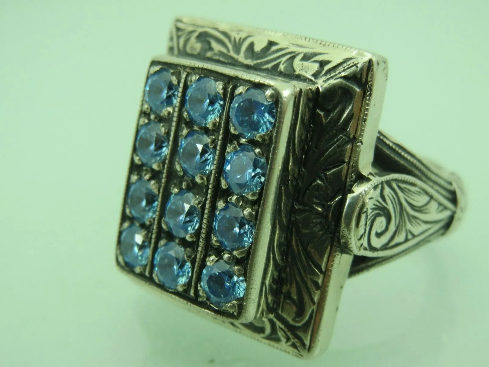 Turkish Handmade Jewelry 925 Sterling Silver Aquamarine Stone Mens Rings