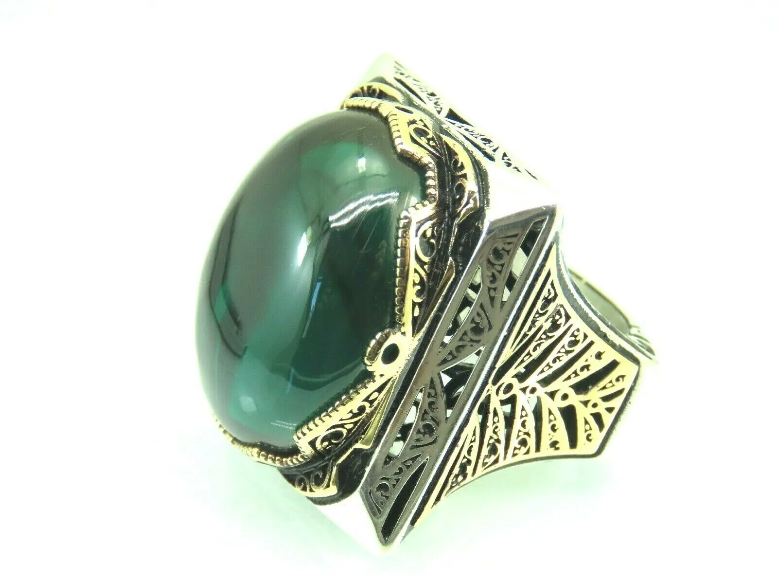 Turkish Handmade Jewelry 925 Sterling Silver Emerald Stone Mens Rings