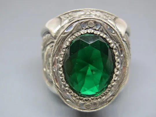Turkish Handmade Jewelry 925 Sterling Silver Emerald Stone Mens Rings