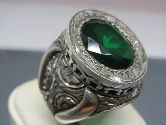 Turkish Handmade Jewelry 925 Sterling Silver Emerald Stone Mens Rings