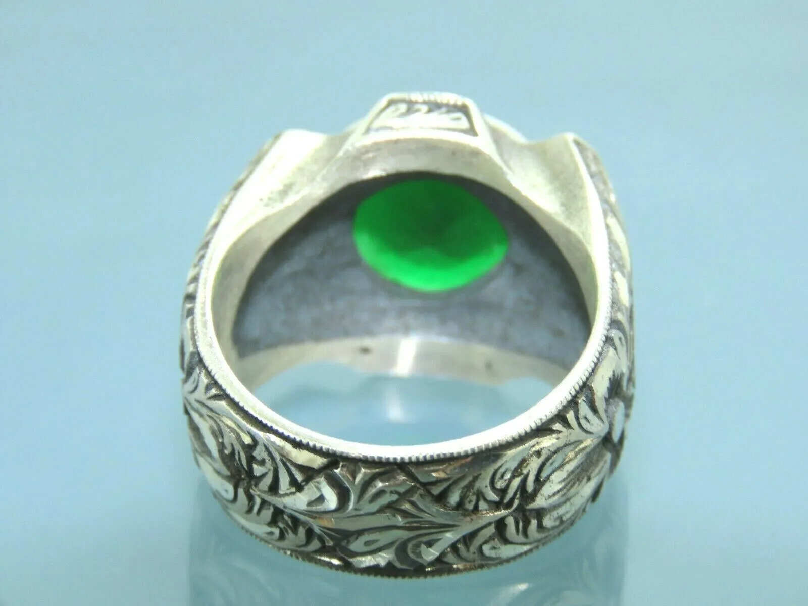 Turkish Handmade Jewelry 925 Sterling Silver Emerald Stone Mens Rings