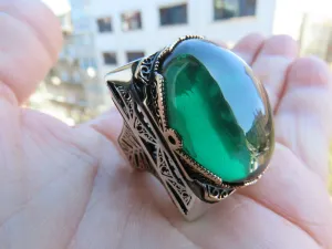 Turkish Handmade Jewelry 925 Sterling Silver Emerald Stone Mens Rings