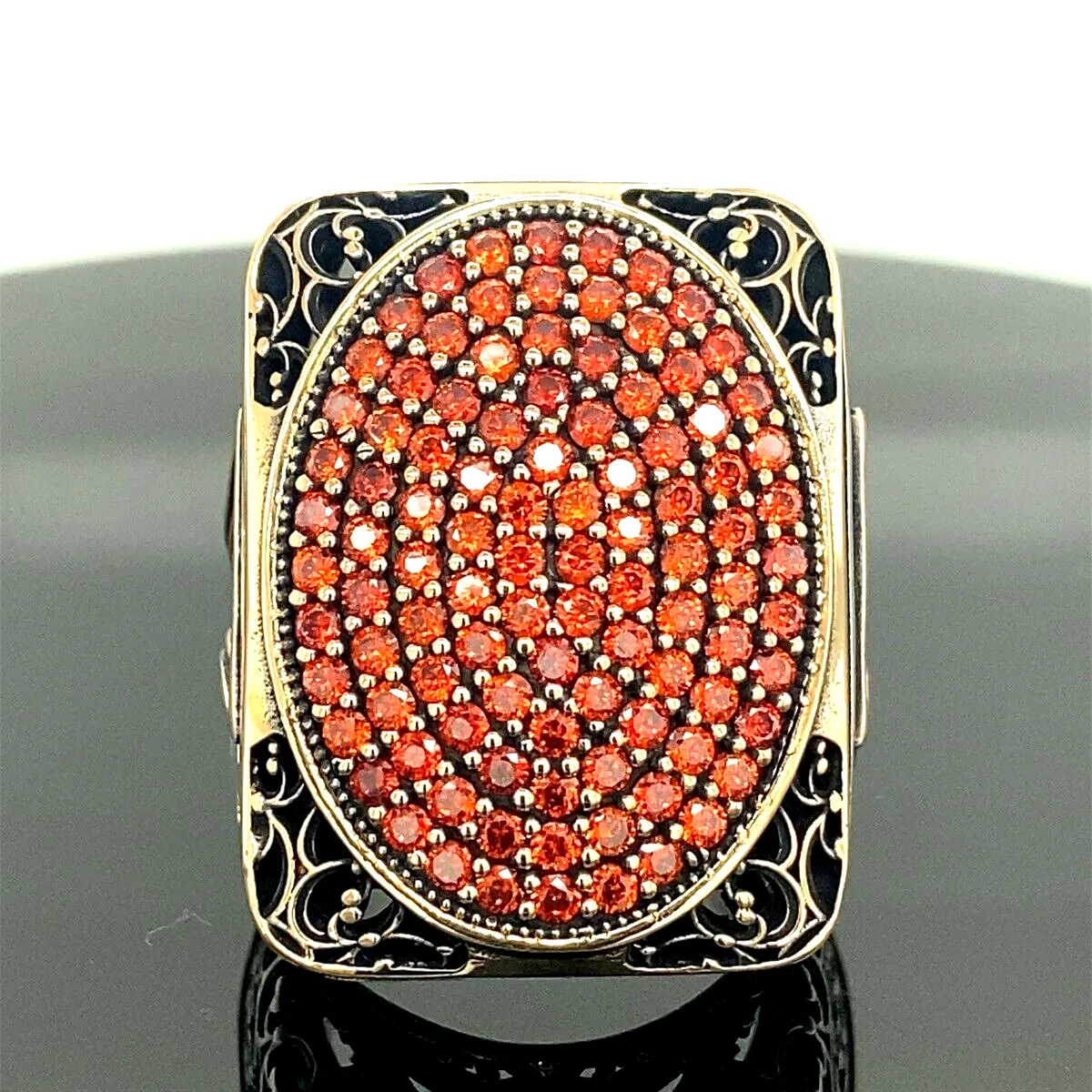 Turkish Handmade Jewelry 925 Sterling Silver Garnet Stone Engraved Mens Rings