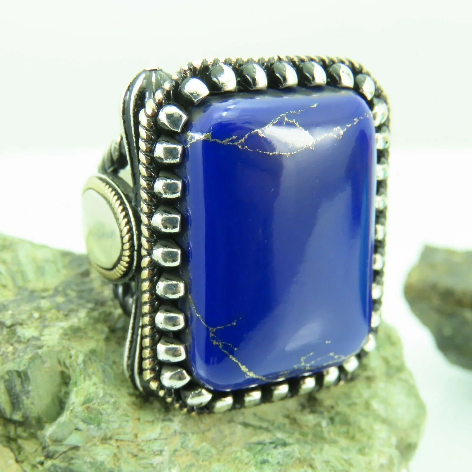 Turkish Handmade Jewelry 925 Sterling Silver Lapis Stone Men's Rings