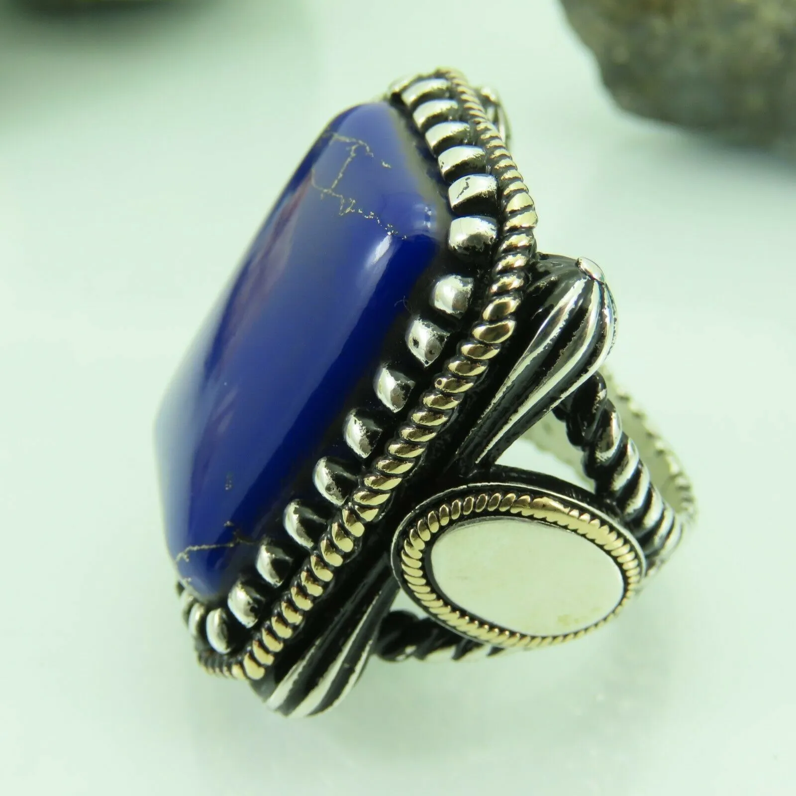 Turkish Handmade Jewelry 925 Sterling Silver Lapis Stone Men's Rings